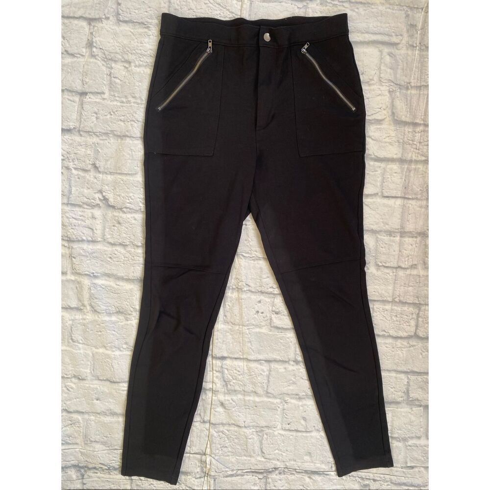 Express women M pull on stretchy skinny pants w/zipper pockets black